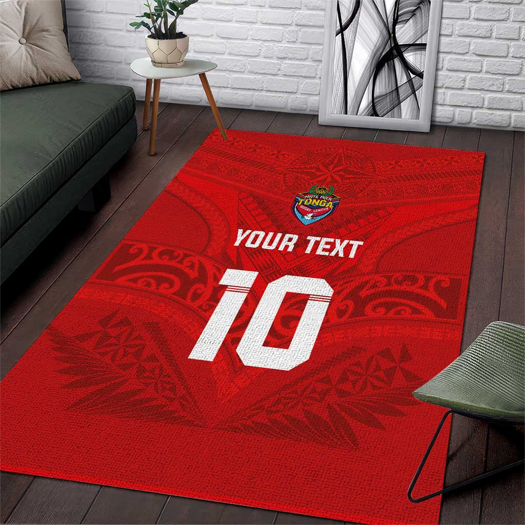 Custom Mate Ma'a Tonga Rugby Area Rug Ngatu Tribal Motifs Sporty Style LT03 Red - Polynesian Pride