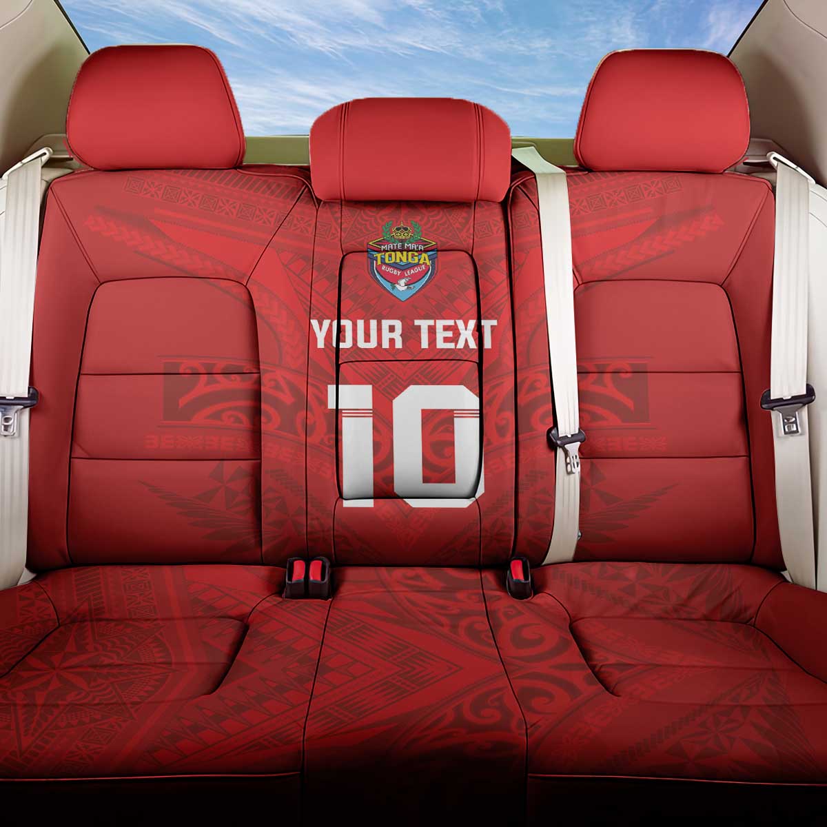 Custom Mate Ma'a Tonga Rugby Back Car Seat Cover Ngatu Tribal Motifs Sporty Style LT03 One Size Red - Polynesian Pride