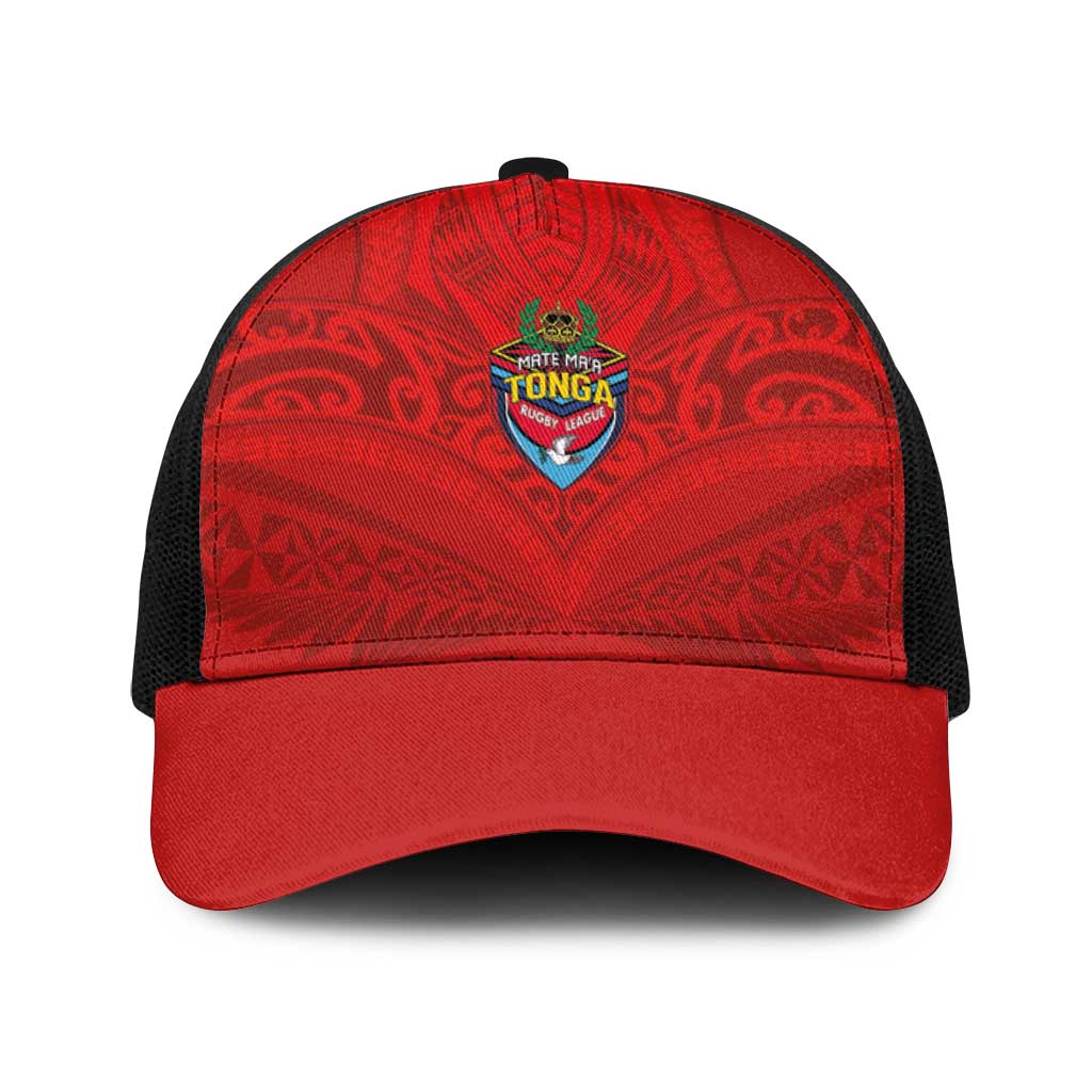 Mate Ma'a Tonga Rugby Baseball Net Cap Ngatu Tribal Motifs Sporty Style LT03 One Size Black Red - Polynesian Pride
