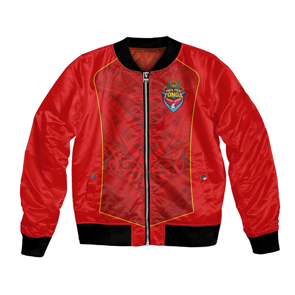 Custom Mate Ma'a Tonga Rugby Bomber Jacket Ngatu Tribal Motifs Sporty Style LT03 Unisex Red - Polynesian Pride