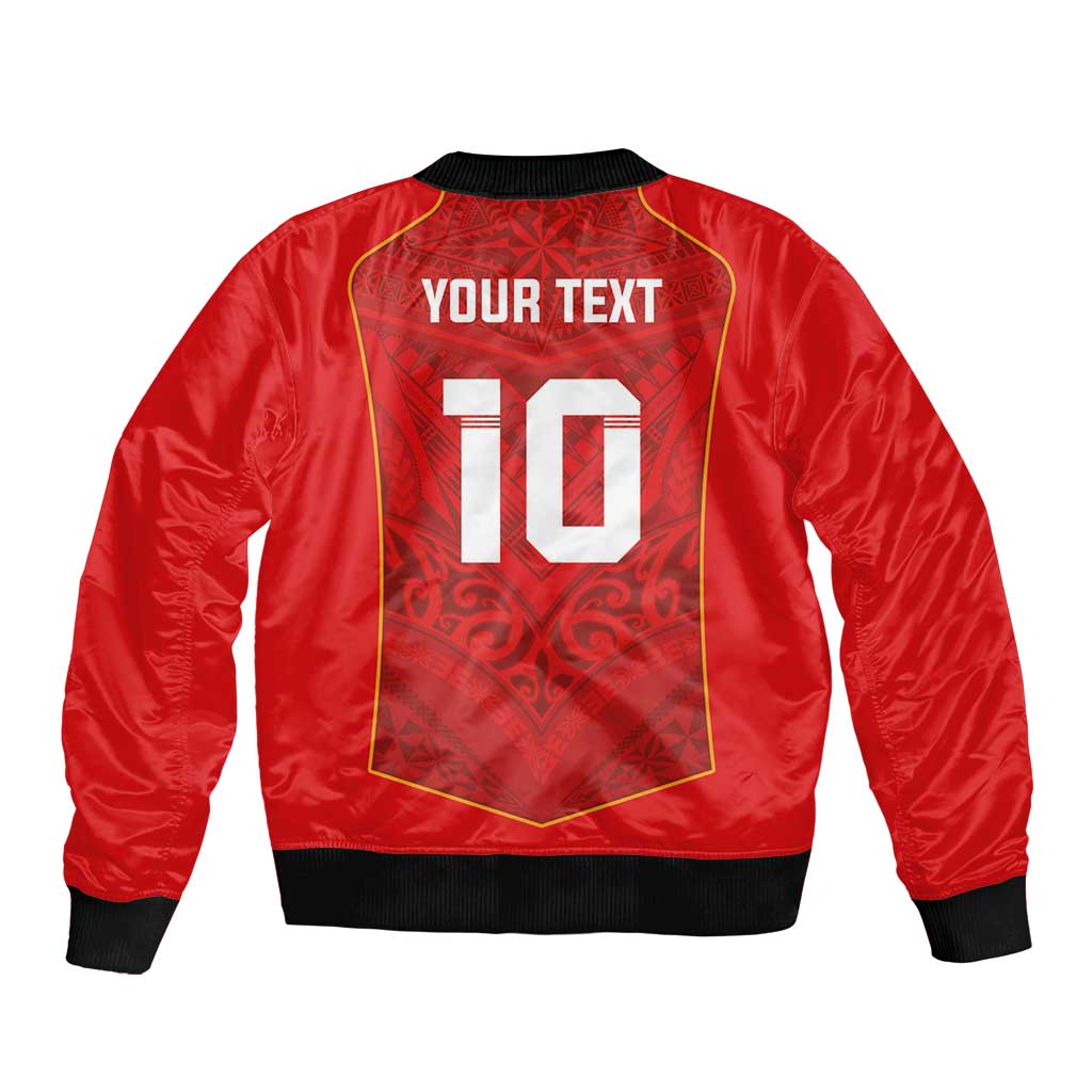Custom Mate Ma'a Tonga Rugby Bomber Jacket Ngatu Tribal Motifs Sporty Style LT03 - Polynesian Pride