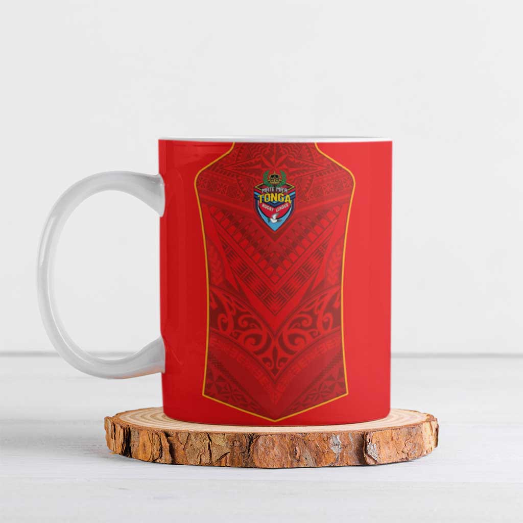 Custom Mate Ma'a Tonga Rugby Ceramic Mug Ngatu Tribal Motifs Sporty Style LT03 Red - Polynesian Pride