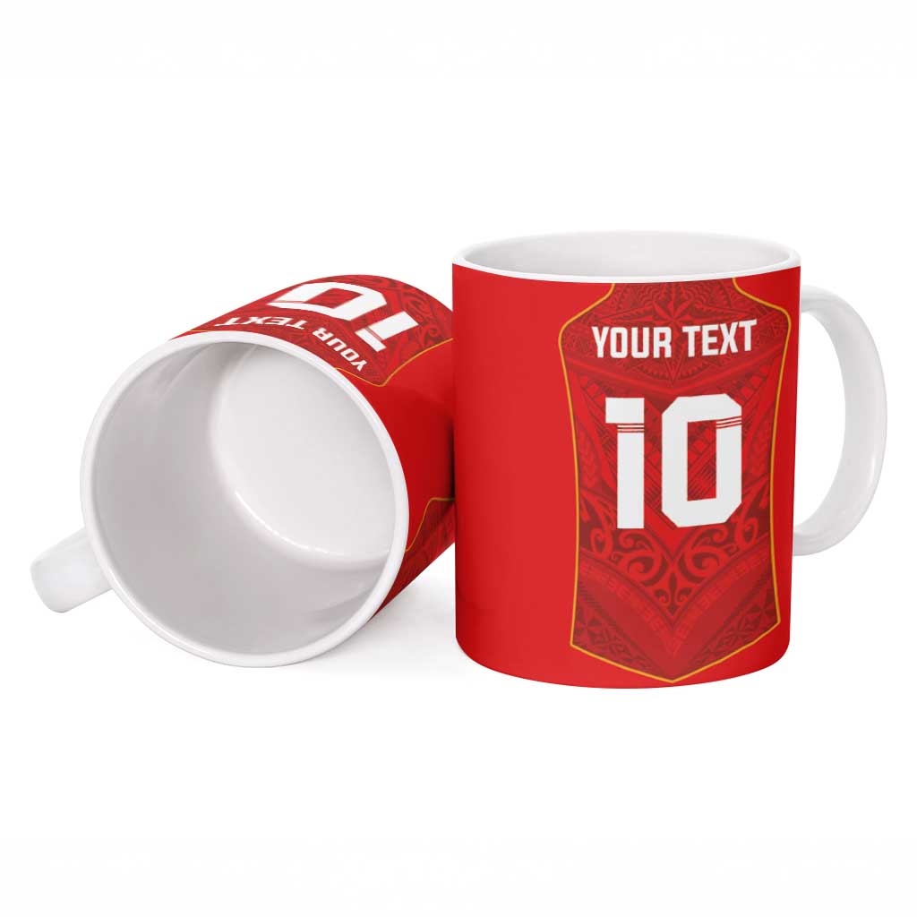 Custom Mate Ma'a Tonga Rugby Ceramic Mug Ngatu Tribal Motifs Sporty Style LT03 - Polynesian Pride