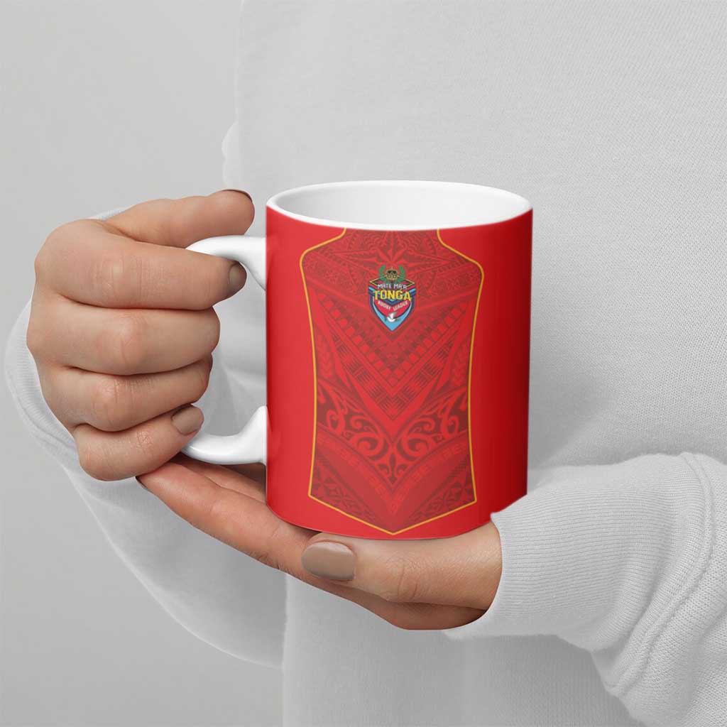 Custom Mate Ma'a Tonga Rugby Ceramic Mug Ngatu Tribal Motifs Sporty Style LT03 - Polynesian Pride