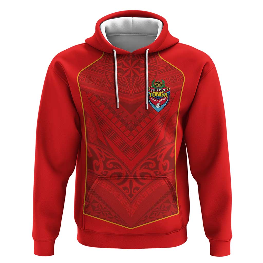 Custom Mate Ma'a Tonga Rugby Hoodie Ngatu Tribal Motifs Sporty Style LT03 Pullover Hoodie Red - Polynesian Pride