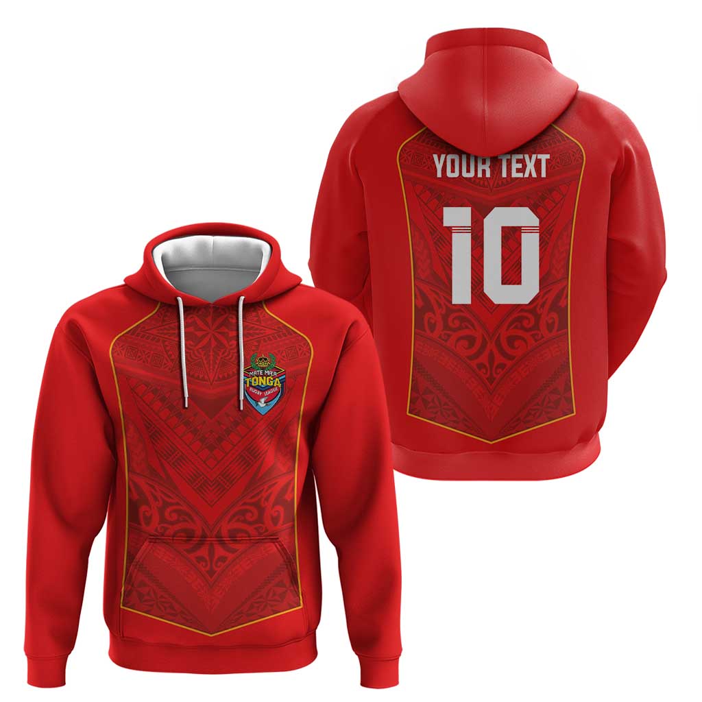 Custom Mate Ma'a Tonga Rugby Hoodie Ngatu Tribal Motifs Sporty Style LT03 - Polynesian Pride