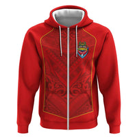 Custom Mate Ma'a Tonga Rugby Hoodie Ngatu Tribal Motifs Sporty Style LT03 Zip Hoodie Red - Polynesian Pride