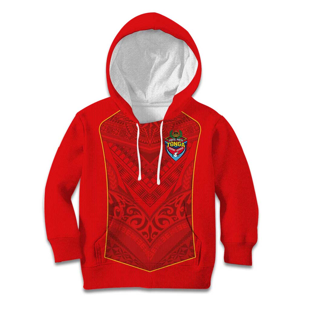 Custom Mate Ma'a Tonga Rugby Kid Hoodie Ngatu Tribal Motifs Sporty Style LT03 Hoodie Red - Polynesian Pride