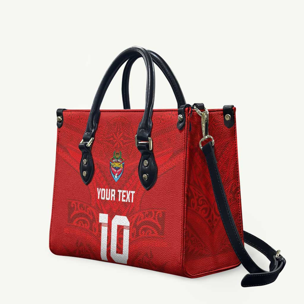 Custom Mate Ma'a Tonga Rugby Leather Bag Ngatu Tribal Motifs Sporty Style LT03 Red - Polynesian Pride