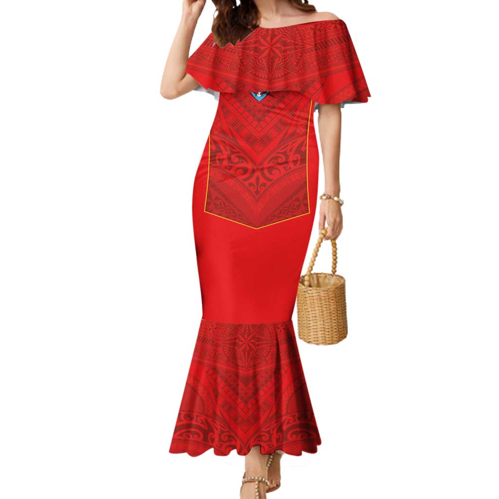Custom Mate Ma'a Tonga Rugby Mermaid Dress Ngatu Tribal Motifs Sporty Style LT03 Women Red - Polynesian Pride