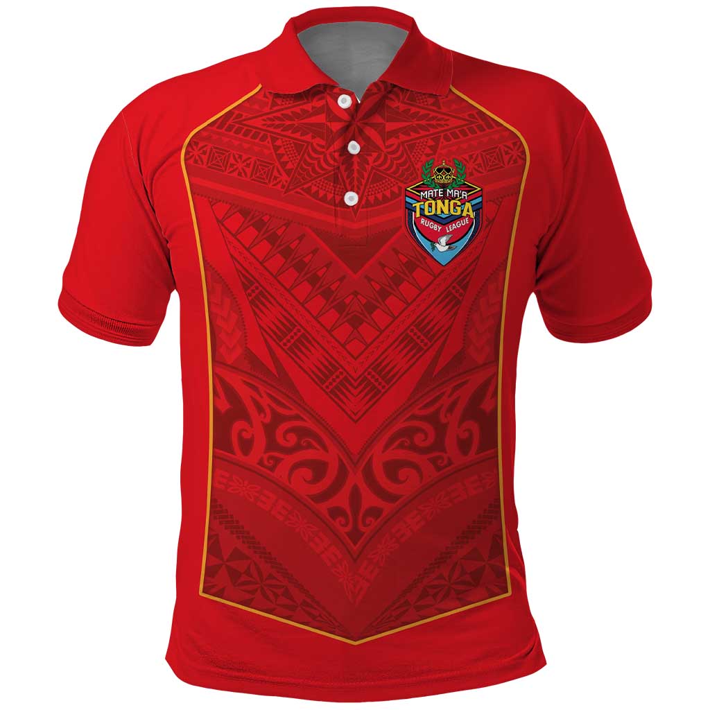 Custom Mate Ma'a Tonga Rugby Polo Shirt Ngatu Tribal Motifs Sporty Style LT03 Red - Polynesian Pride
