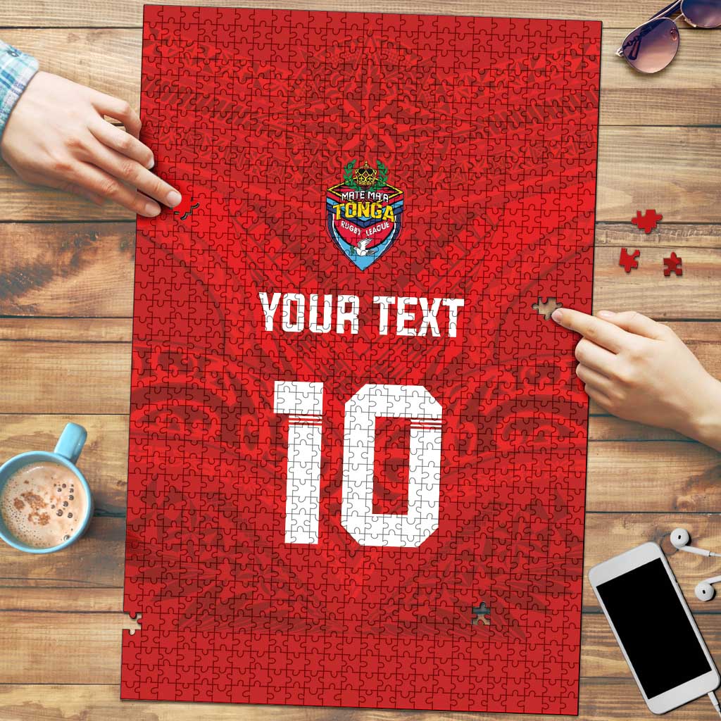 Custom Mate Ma'a Tonga Rugby Puzzle Ngatu Tribal Motifs Sporty Style LT03 Red - Polynesian Pride