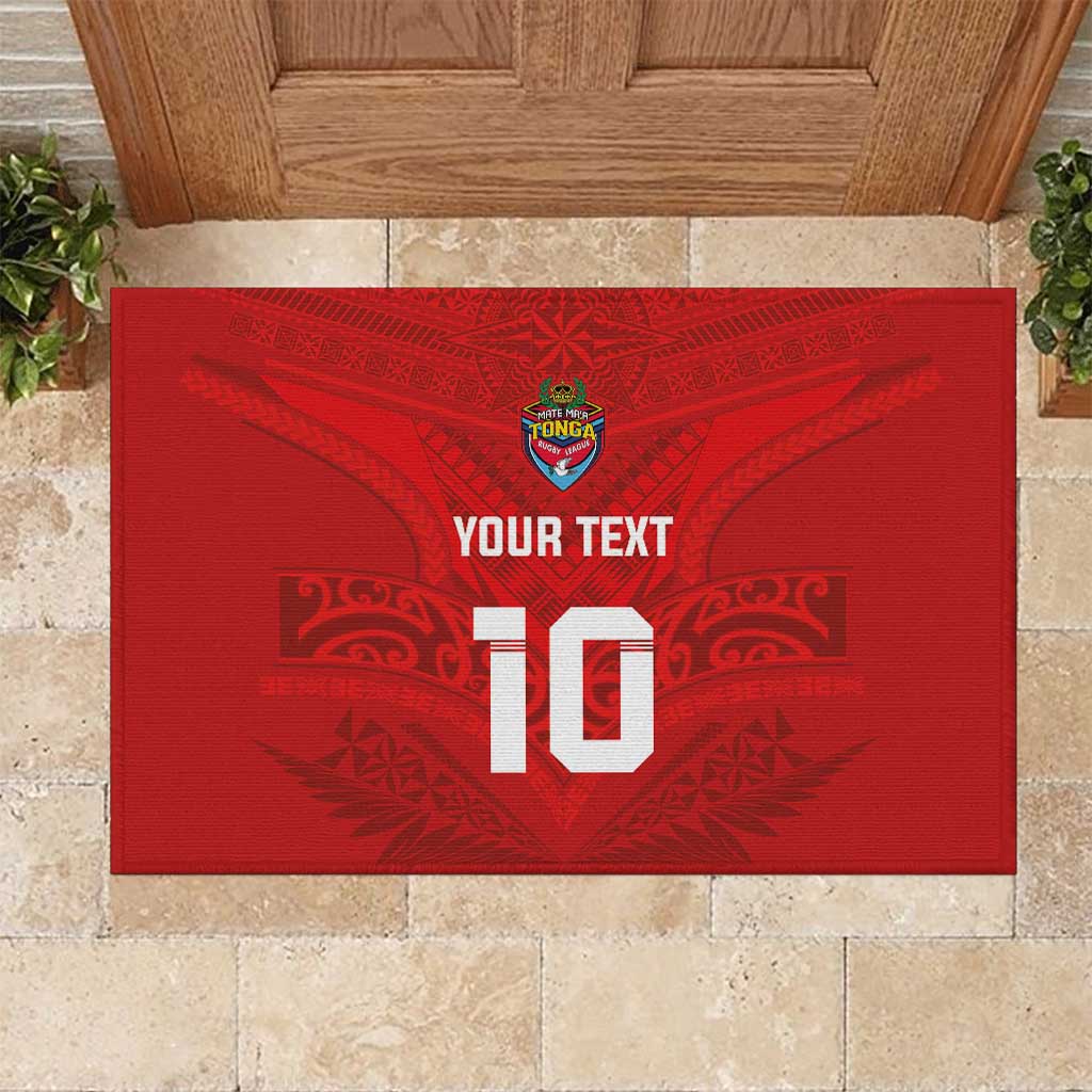 Custom Mate Ma'a Tonga Rugby Rubber Doormat Ngatu Tribal Motifs Sporty Style LT03 Red - Polynesian Pride