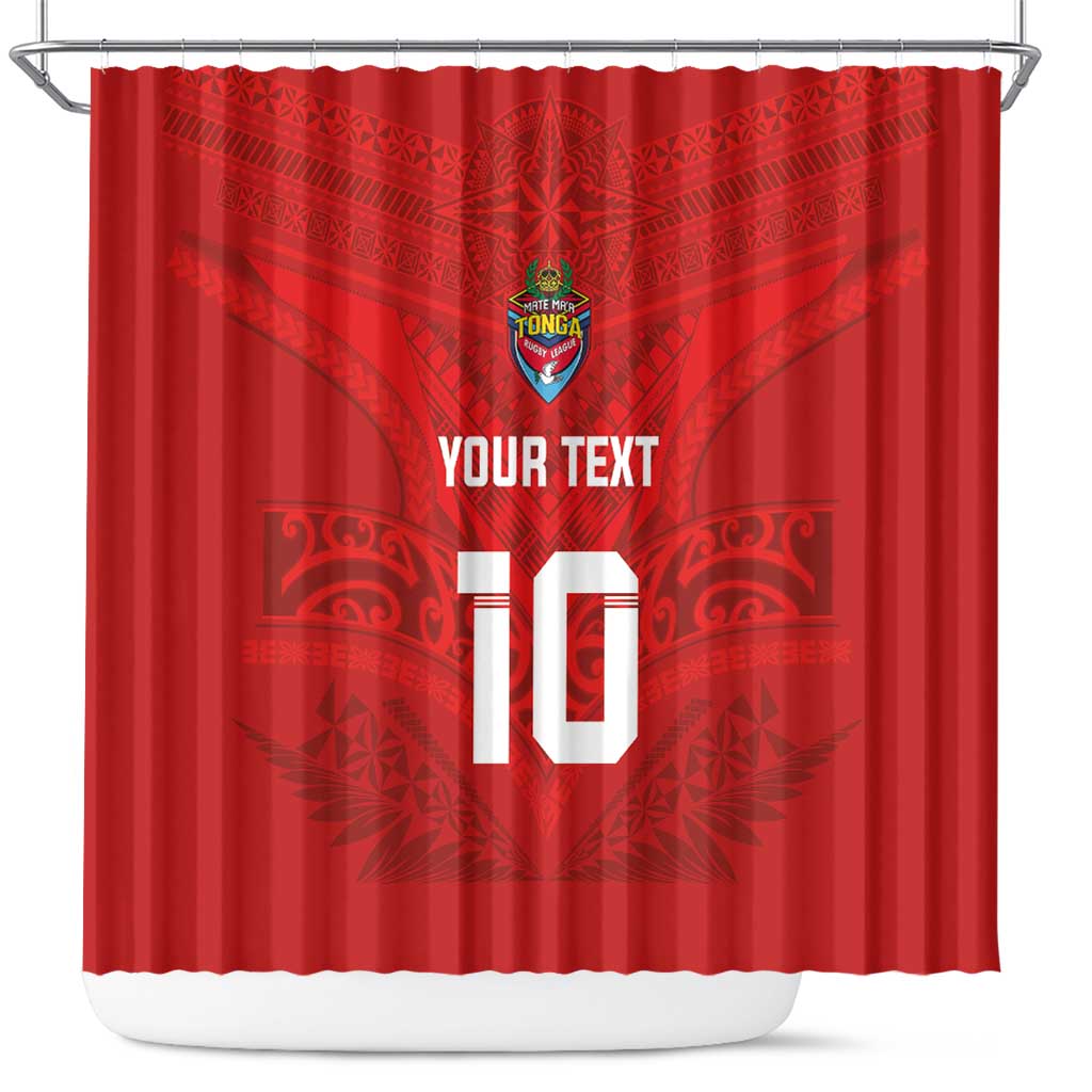 Custom Mate Ma'a Tonga Rugby Shower Curtain Ngatu Tribal Motifs Sporty Style LT03 Red - Polynesian Pride