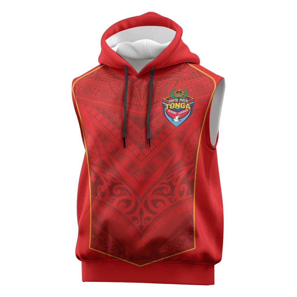 Custom Mate Ma'a Tonga Rugby Sleeveless Hoodie Ngatu Tribal Motifs Sporty Style LT03 Red - Polynesian Pride
