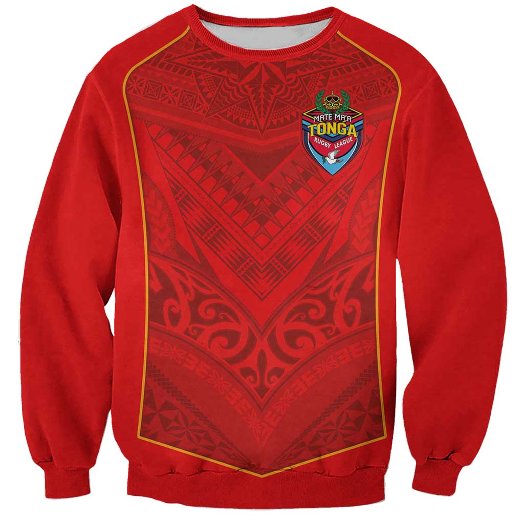Custom Mate Ma'a Tonga Rugby Sweatshirt Ngatu Tribal Motifs Sporty Style LT03 Unisex Red - Polynesian Pride