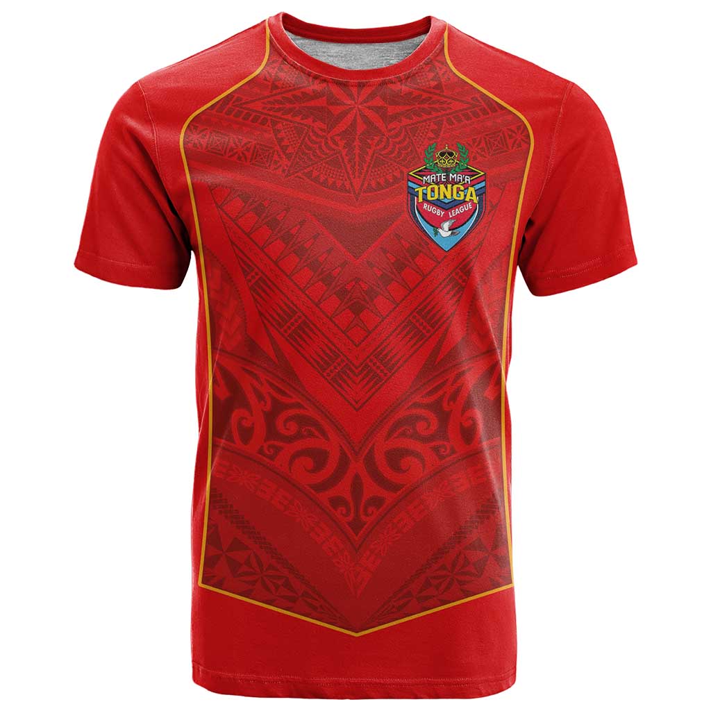 Custom Mate Ma'a Tonga Rugby T Shirt Ngatu Tribal Motifs Sporty Style LT03 Red - Polynesian Pride