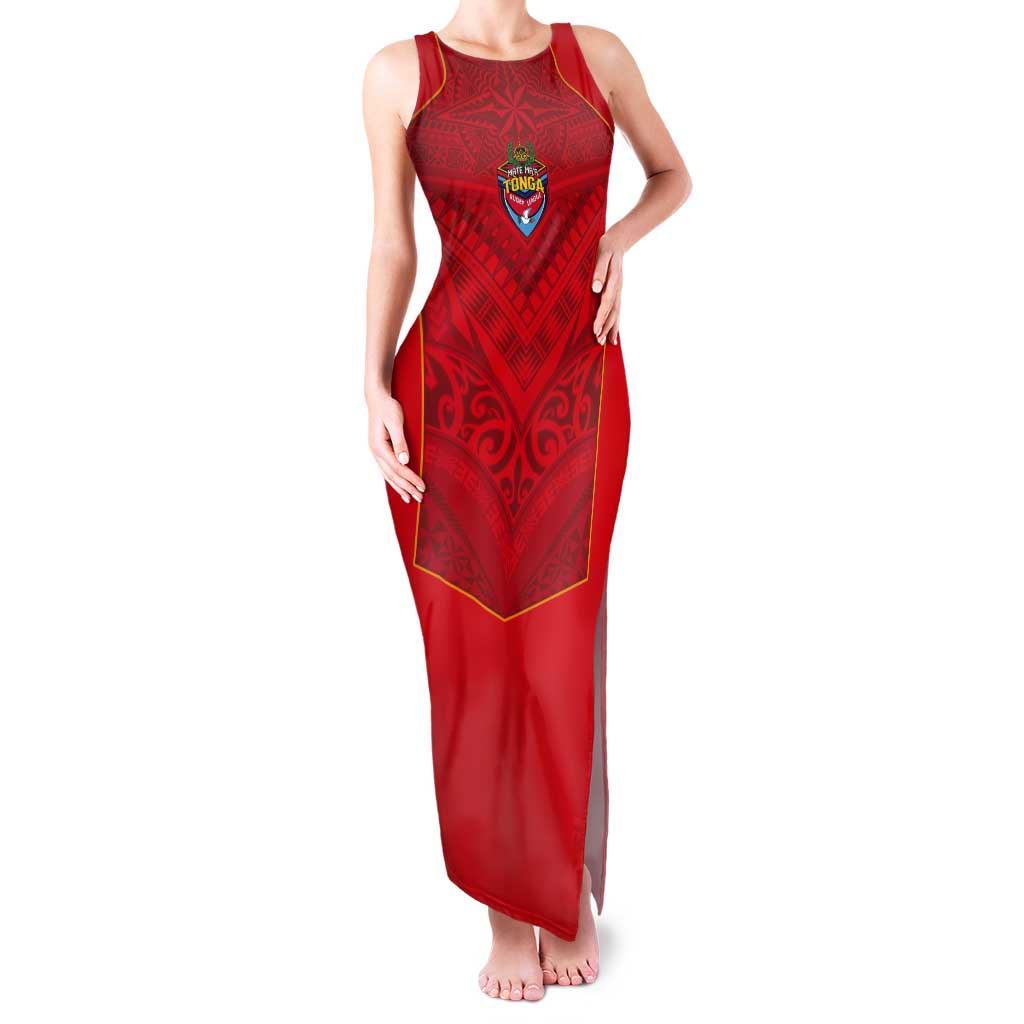 Custom Mate Ma'a Tonga Rugby Tank Maxi Dress Ngatu Tribal Motifs Sporty Style LT03 Women Red - Polynesian Pride