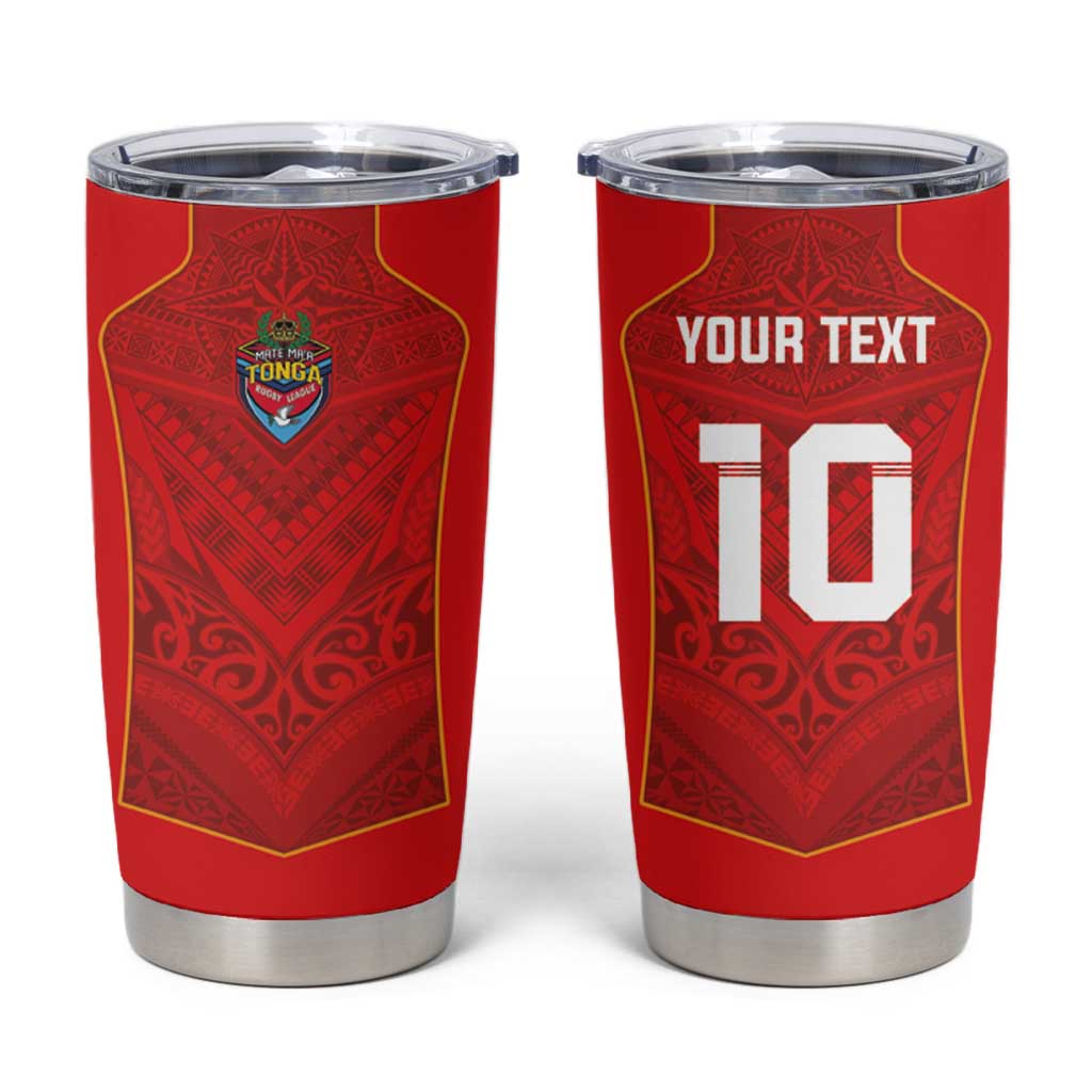Custom Mate Ma'a Tonga Rugby Tumbler Cup Ngatu Tribal Motifs Sporty Style LT03 Red - Polynesian Pride
