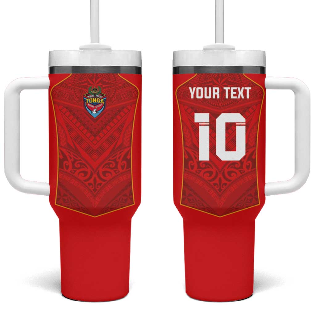 Custom Mate Ma'a Tonga Rugby Tumbler With Handle Ngatu Tribal Motifs Sporty Style LT03 One Size: 40 oz Red - Polynesian Pride