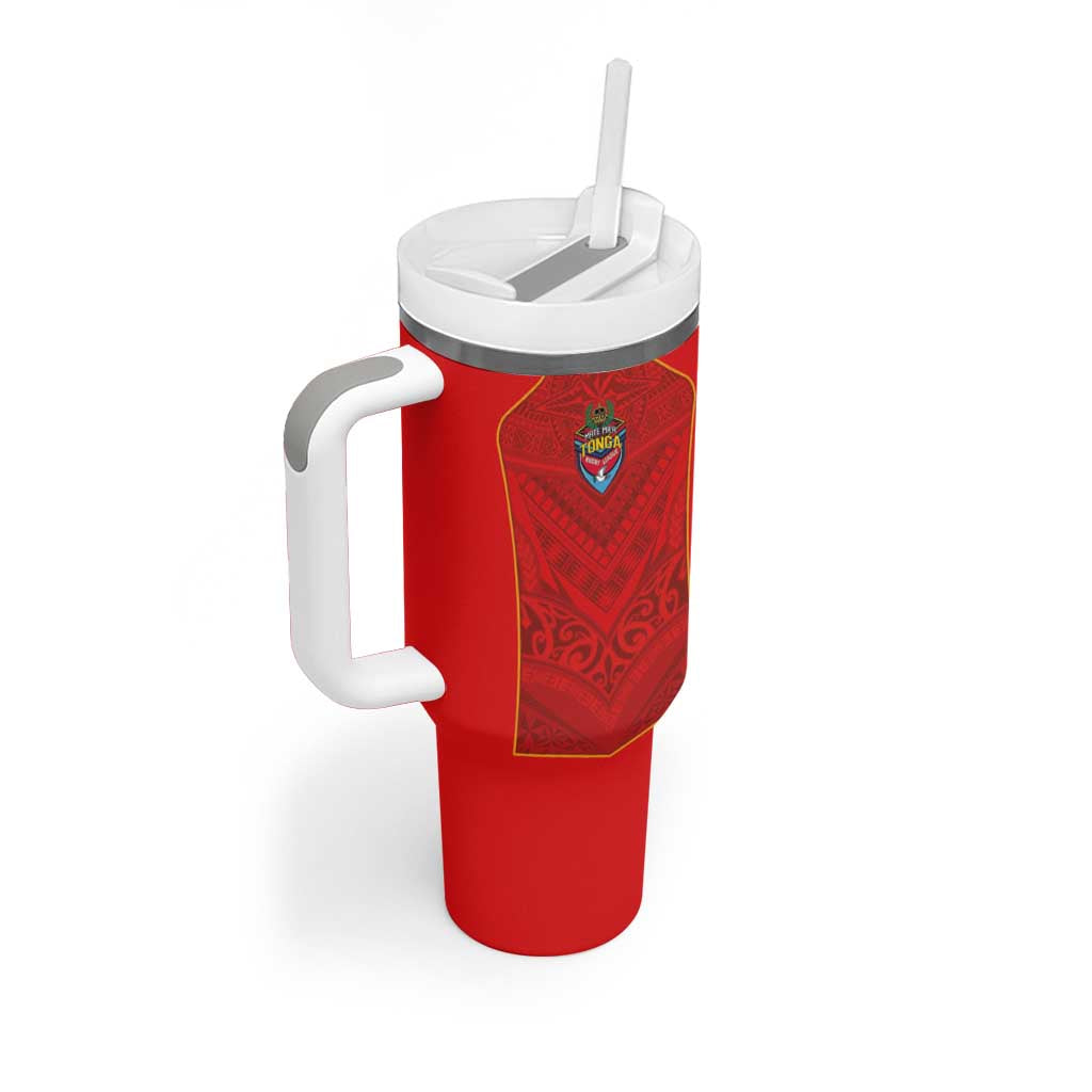 Custom Mate Ma'a Tonga Rugby Tumbler With Handle Ngatu Tribal Motifs Sporty Style LT03 - Polynesian Pride