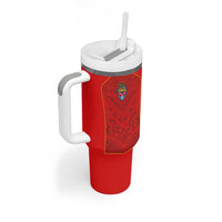 Custom Mate Ma'a Tonga Rugby Tumbler With Handle Ngatu Tribal Motifs Sporty Style LT03 - Polynesian Pride