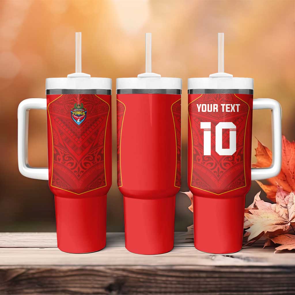 Custom Mate Ma'a Tonga Rugby Tumbler With Handle Ngatu Tribal Motifs Sporty Style LT03 - Polynesian Pride