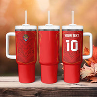 Custom Mate Ma'a Tonga Rugby Tumbler With Handle Ngatu Tribal Motifs Sporty Style LT03 - Polynesian Pride