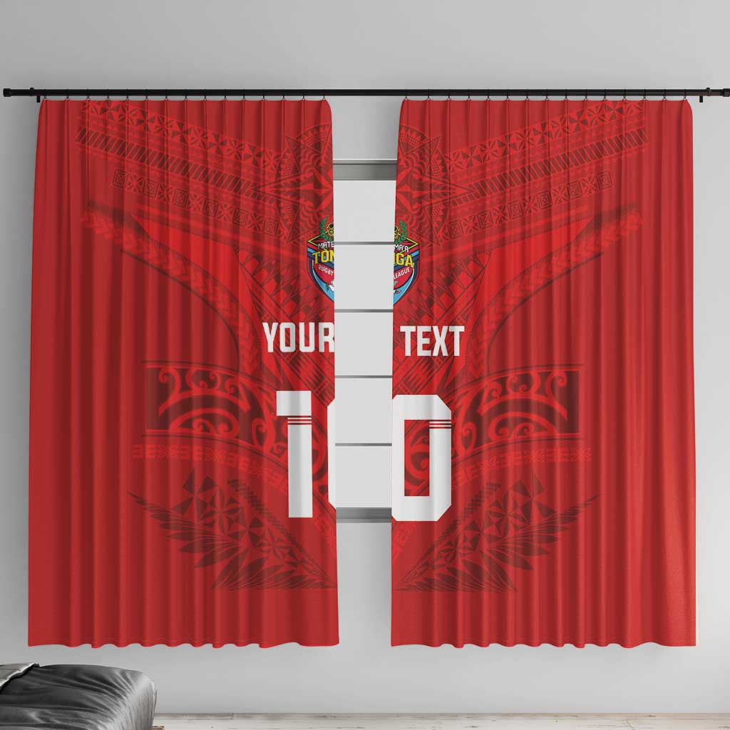 Custom Mate Ma'a Tonga Rugby Window Curtain Ngatu Tribal Motifs Sporty Style LT03 With Hooks Red - Polynesian Pride