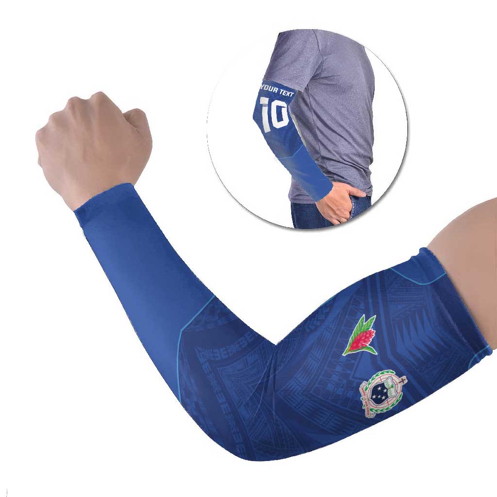 Custom Samoa Rugby Arm Sleeves Tatau Tribal Motifs Sporty Style LT03 Set of 2 Blue - Polynesian Pride