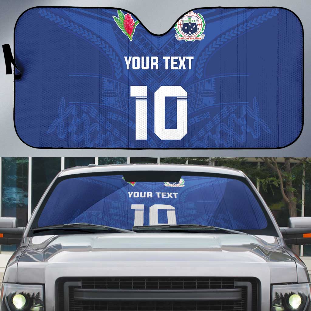 Custom Samoa Rugby Auto Sun Shade Tatau Tribal Motifs Sporty Style LT03 Blue - Polynesian Pride