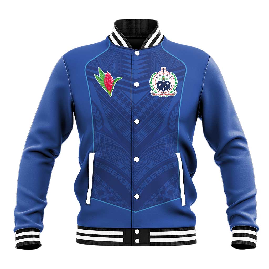 Custom Samoa Rugby Baseball Jacket Tatau Tribal Motifs Sporty Style LT03 Unisex Blue - Polynesian Pride