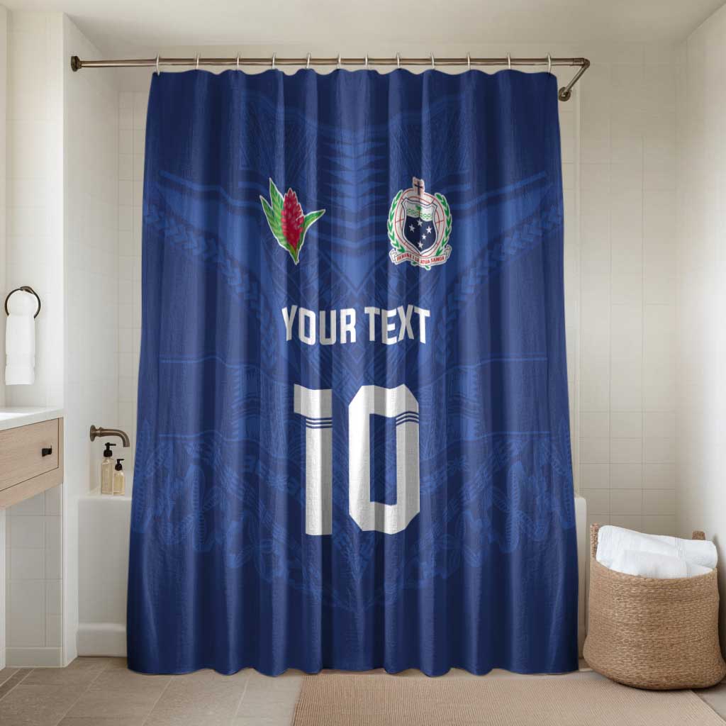 Custom Samoa Rugby Bathroom Set Tatau Tribal Motifs Sporty Style LT03 Shower Curtain Only Blue - Polynesian Pride