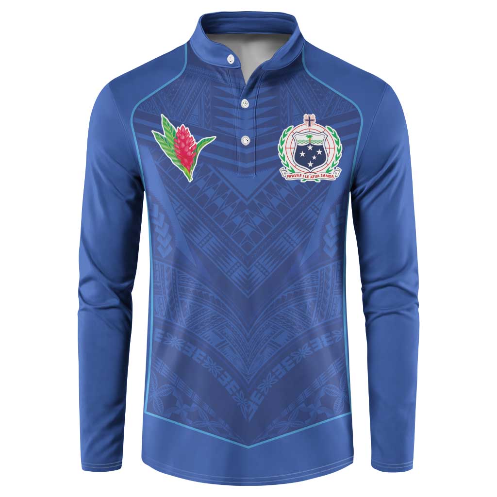 Custom Samoa Rugby Button Sweatshirt Tatau Tribal Motifs Sporty Style LT03 Blue - Polynesian Pride