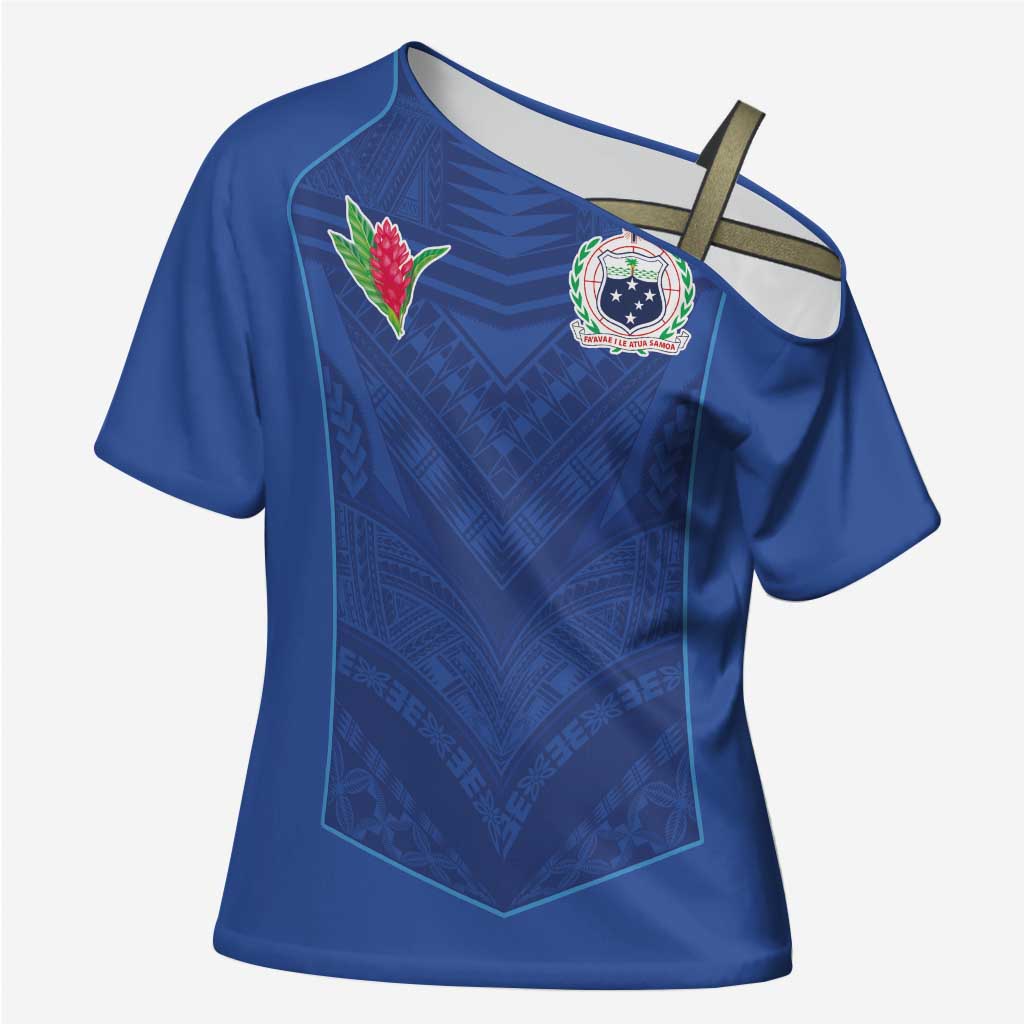 Custom Samoa Rugby Cross Shoulder Shirt Tatau Tribal Motifs Sporty Style LT03 Female Blue - Polynesian Pride