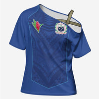 Custom Samoa Rugby Cross Shoulder Shirt Tatau Tribal Motifs Sporty Style LT03 Female Blue - Polynesian Pride