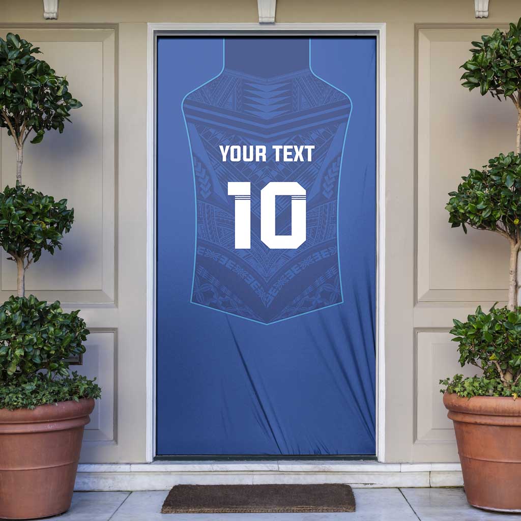 Custom Samoa Rugby Door Cover Tatau Tribal Motifs Sporty Style LT03 Blue - Polynesian Pride