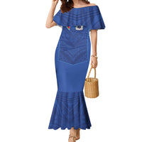 Custom Samoa Rugby Mermaid Dress Tatau Tribal Motifs Sporty Style LT03 Women Blue - Polynesian Pride