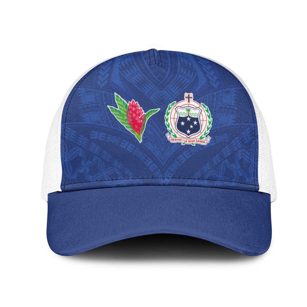Samoa Rugby Mesh Trucker Cap Tatau Tribal Motifs Sporty Style LT03 One Size White Blue - Polynesian Pride