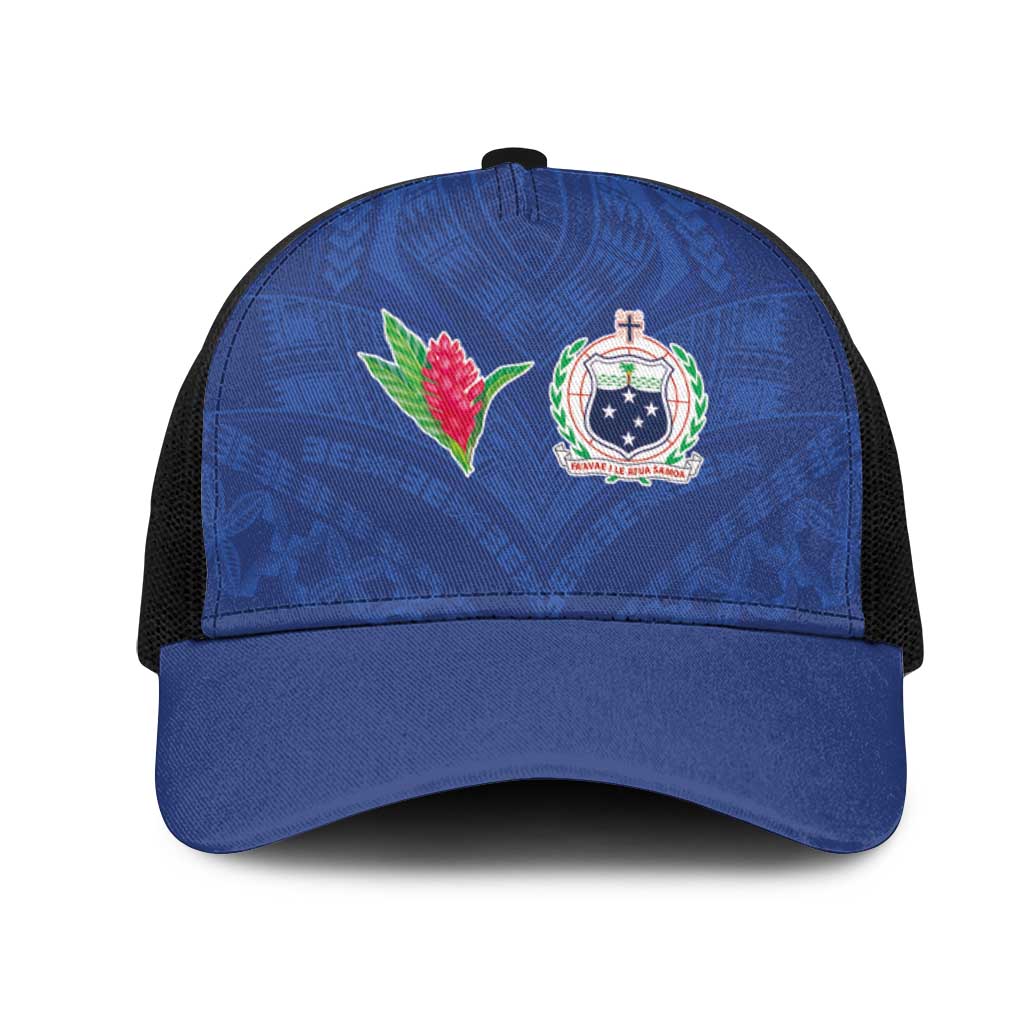 Samoa Rugby Mesh Trucker Cap Tatau Tribal Motifs Sporty Style LT03 One Size Black Blue - Polynesian Pride
