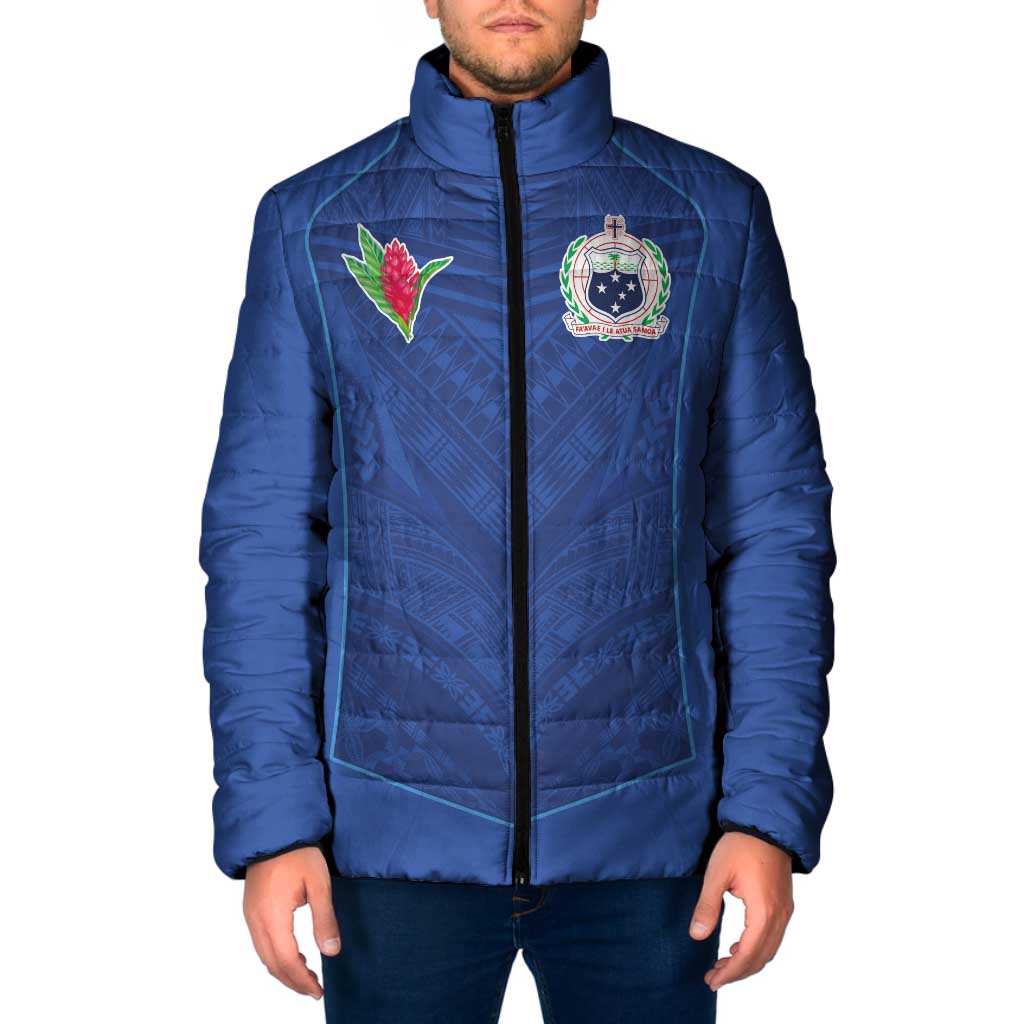 Custom Samoa Rugby Padded Jacket Tatau Tribal Motifs Sporty Style LT03 Men Blue - Polynesian Pride