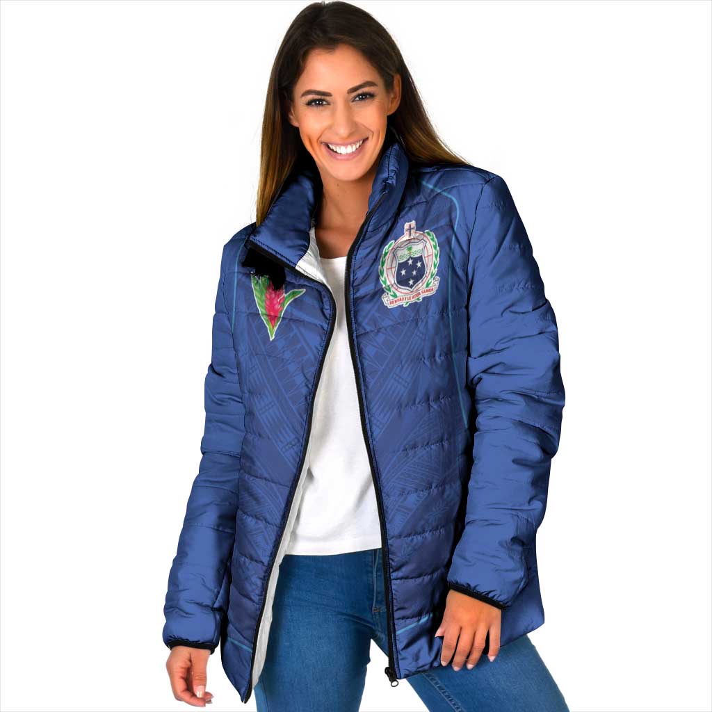 Custom Samoa Rugby Padded Jacket Tatau Tribal Motifs Sporty Style LT03 Women Blue - Polynesian Pride
