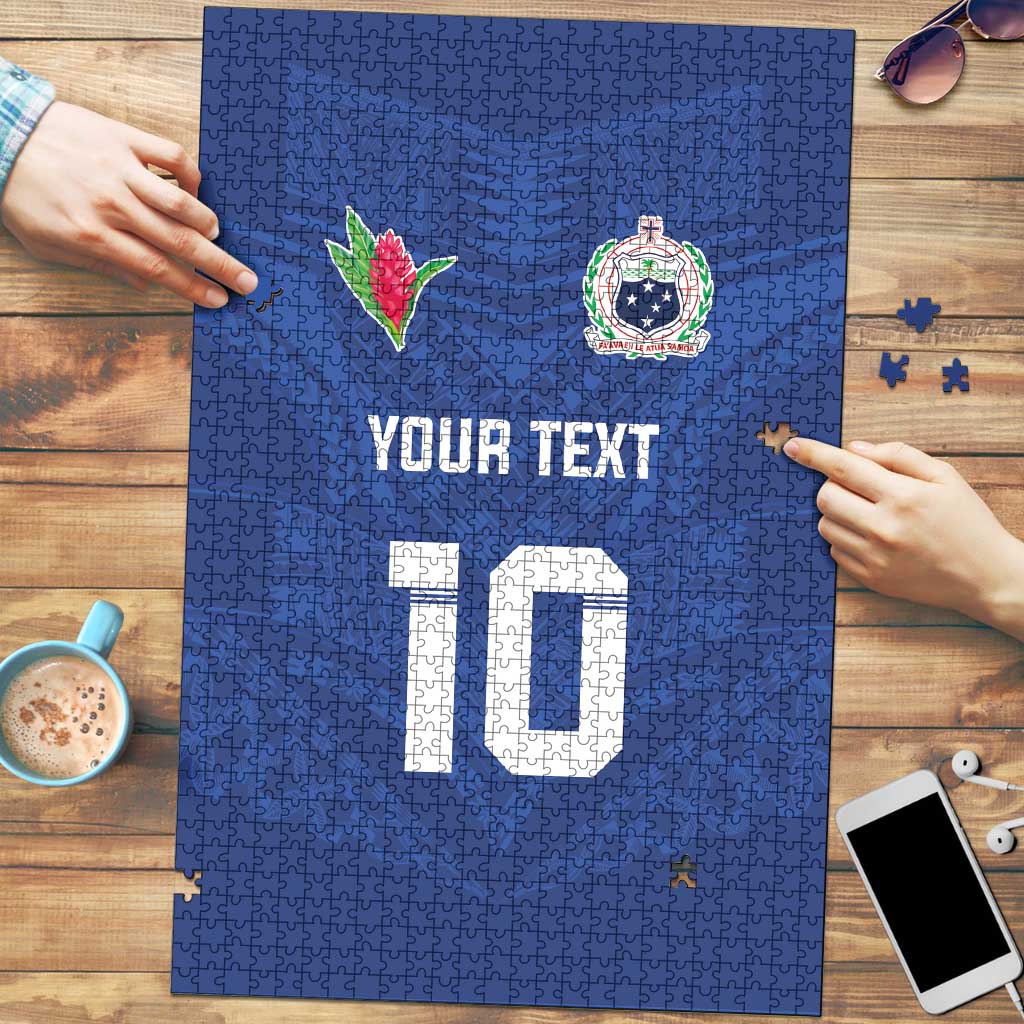 Custom Samoa Rugby Puzzle Tatau Tribal Motifs Sporty Style LT03 Blue - Polynesian Pride