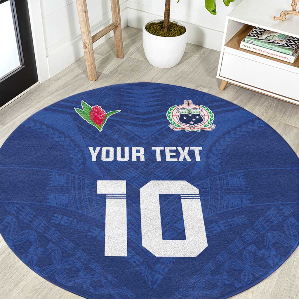 Custom Samoa Rugby Round Carpet Tatau Tribal Motifs Sporty Style LT03 Blue - Polynesian Pride
