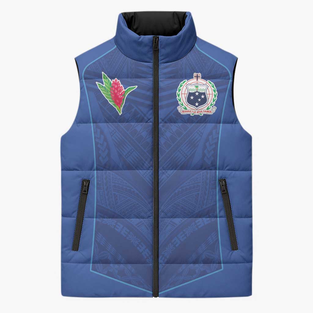 Custom Samoa Rugby Sleeveless Puffer Jacket Tatau Tribal Motifs Sporty Style LT03 Unisex Blue - Polynesian Pride
