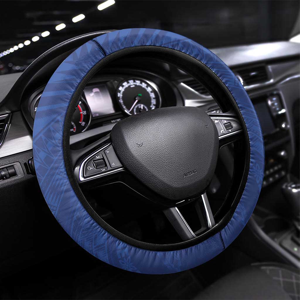 Samoa Rugby Steering Wheel Cover Tatau Tribal Motifs Sporty Style LT03 Universal Fit Blue - Polynesian Pride