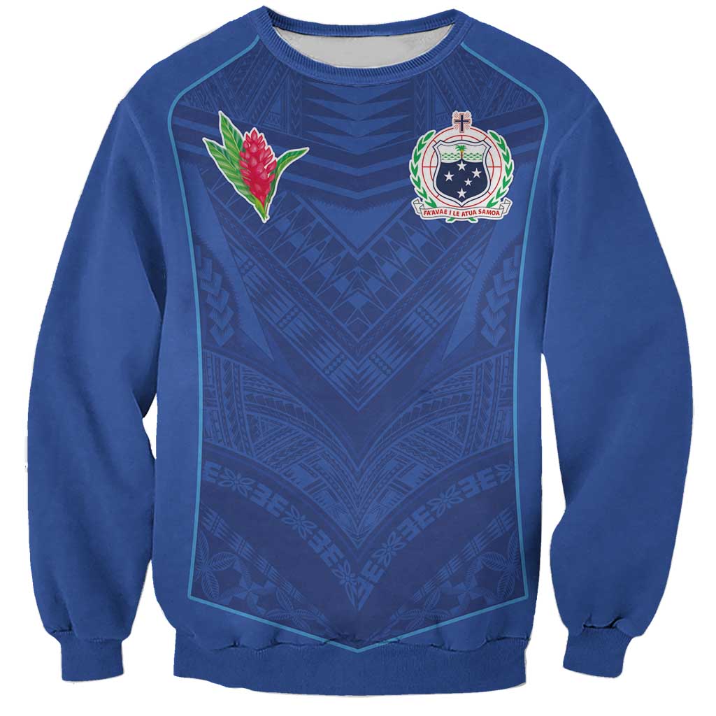 Custom Samoa Rugby Sweatshirt Tatau Tribal Motifs Sporty Style LT03 Unisex Blue - Polynesian Pride