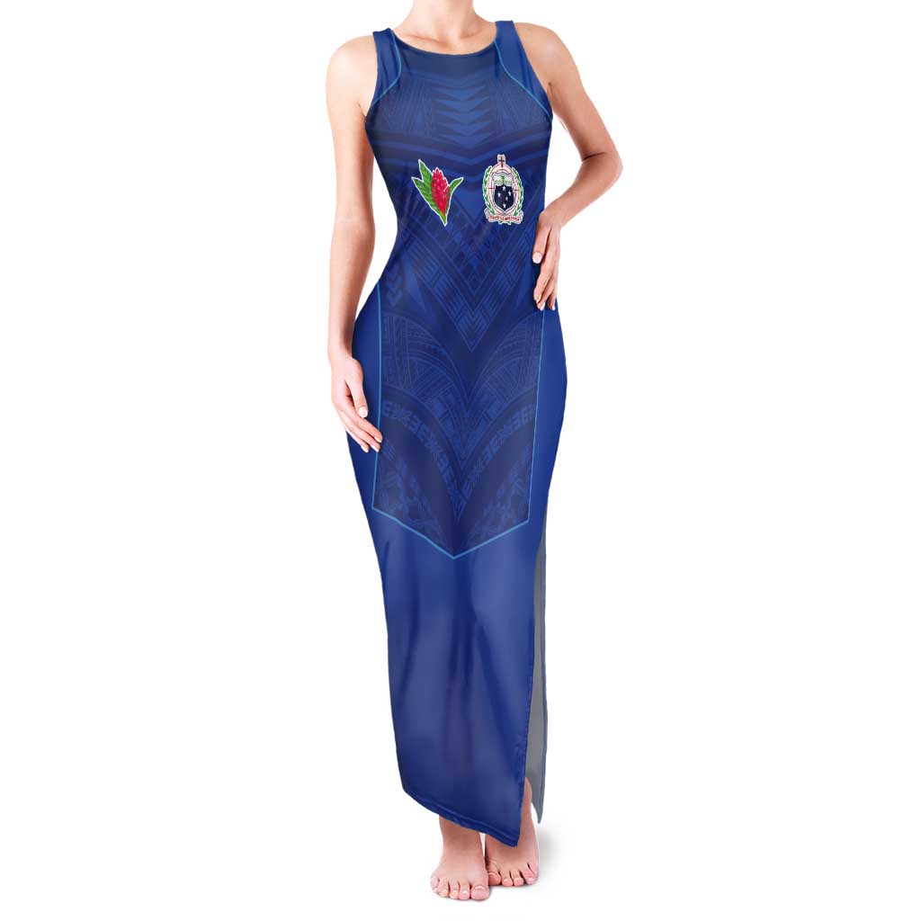 Custom Samoa Rugby Tank Maxi Dress Tatau Tribal Motifs Sporty Style LT03 Women Blue - Polynesian Pride