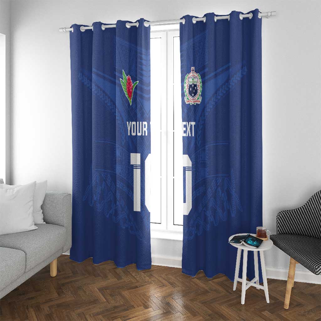 Custom Samoa Rugby Window Curtain Tatau Tribal Motifs Sporty Style LT03 With Grommets Blue - Polynesian Pride