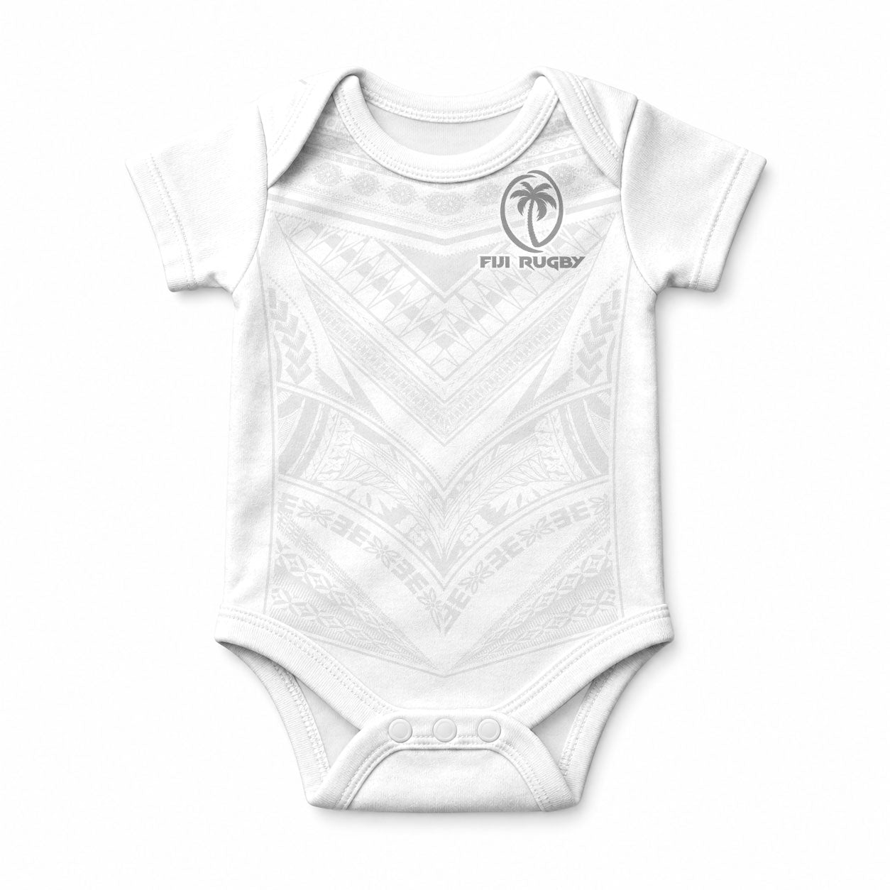 Custom Fiji Rugby Baby Onesie Tapa Tribal Motifs Sporty Style LT03 White - Polynesian Pride
